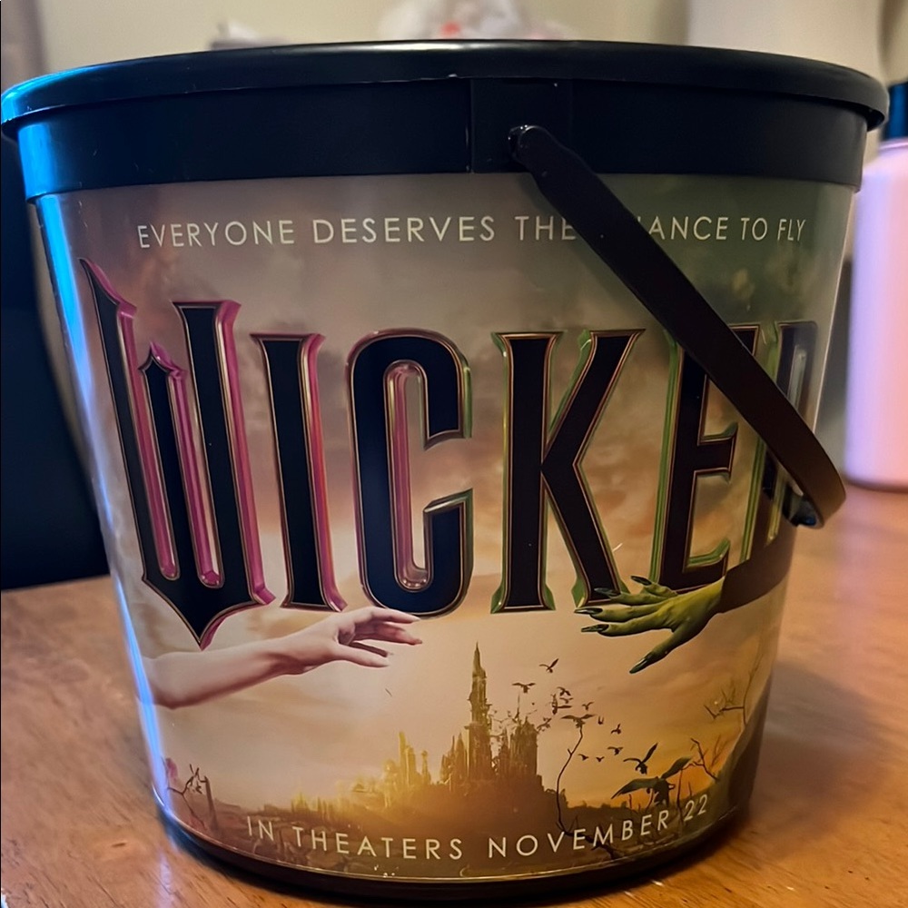 Wicked Movie Themed Popcorn Bucket with Handle Glinda Elphaba Pink Green